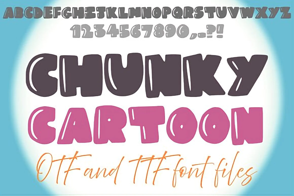 Chunky Cartoon bold chunky display font featuring oversized bubbly letters with a fun comic-style look.