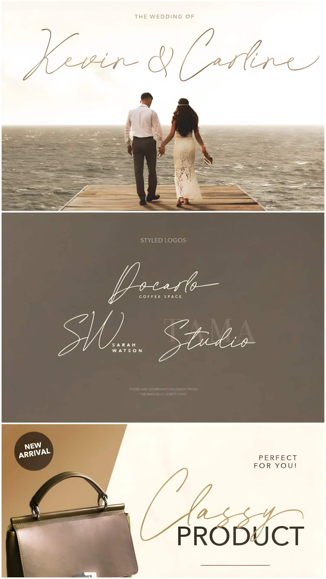 Rachelle Stone aesthetic handwritten script font sample with ligatures for signatures, invitations, branding and posters