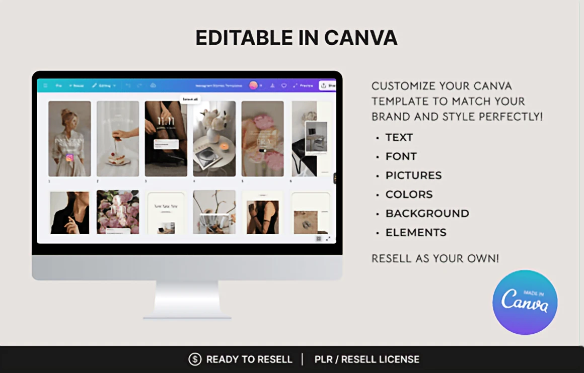 About 60 Instagram Stories Canva Templates – Editable + PLR Rights