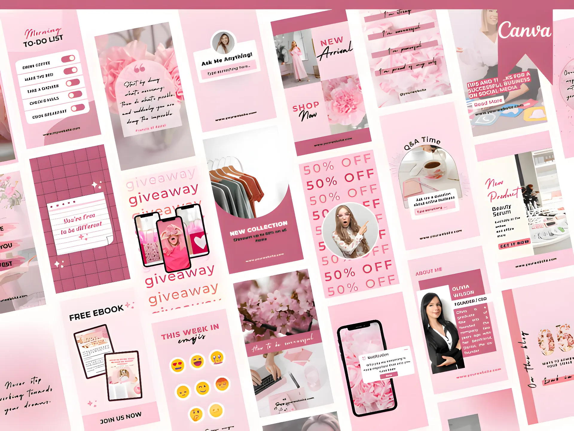 Instagram Templates – 100 Pink Canva Stories