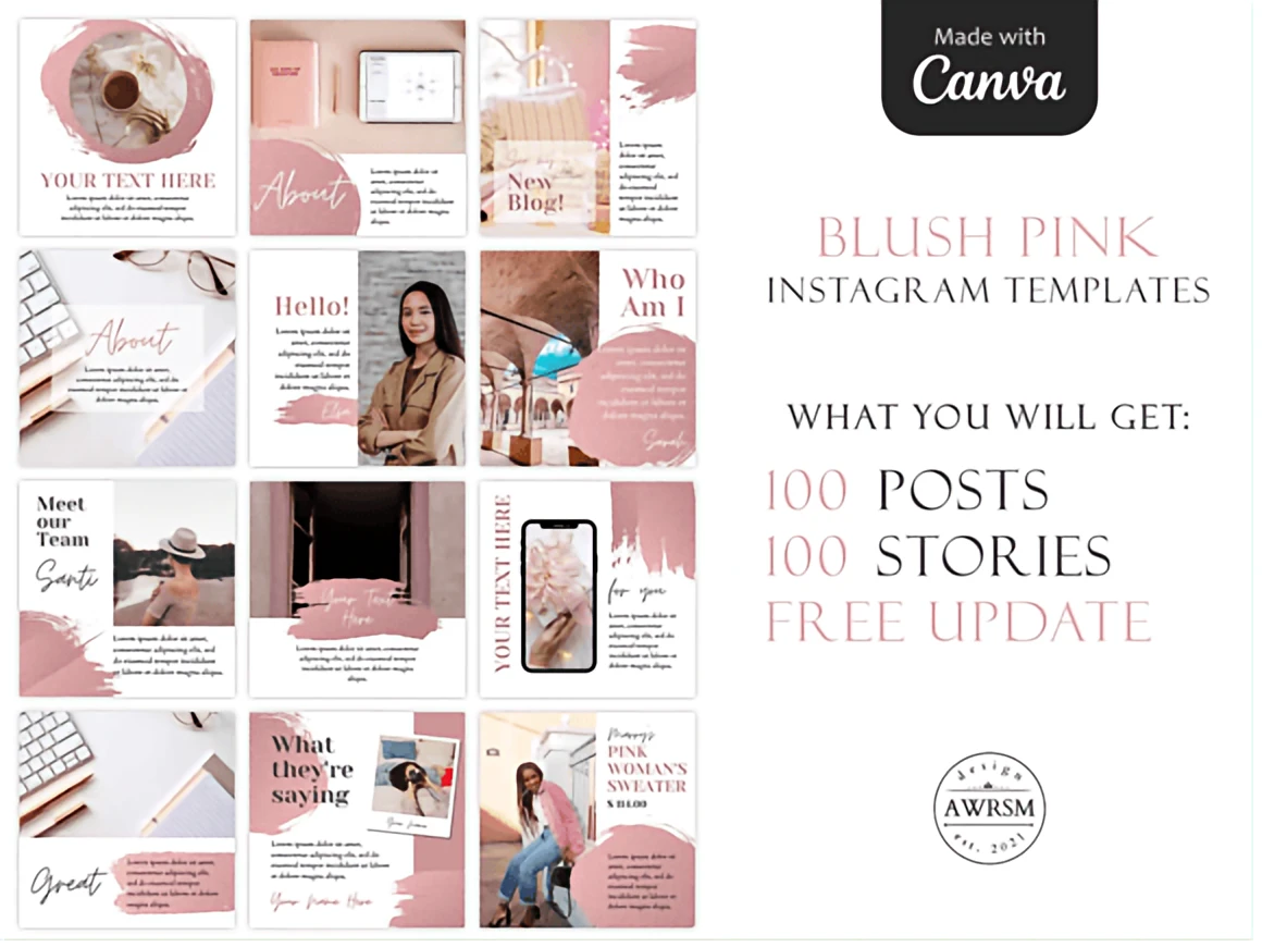 Blush Pink Templates – Instagram Template Bundle for Canva