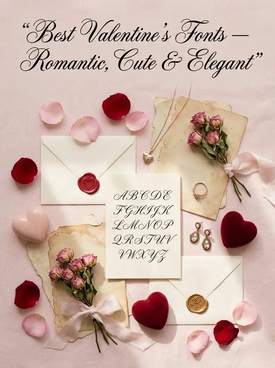 Romantic, cute, and elegant fonts for Valentine's Day 2026 - examples of use, styles, free and paid fonts in card and poster design