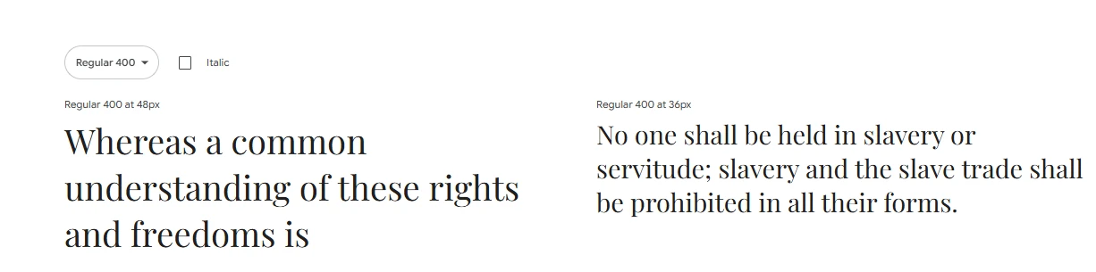 Playfair Display is a stylish serif font ideal for headings and quotes, giving web designs a luxurious, editorial feel.